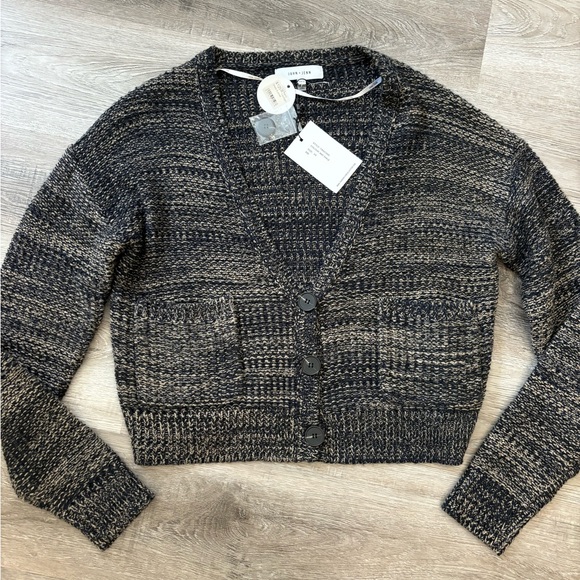 John + Jenn Sweaters - John + Jenn Black and Cream Marled V-Neck Button Cardigan